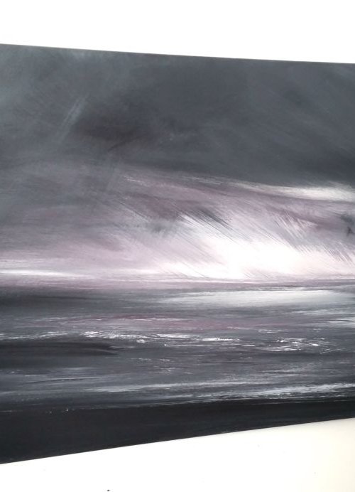 Seascape, Nature's Tempest  - Panoramic, Monochrome, XL, Seascape, Modern Art Office Decor Home (2016) by Mel Graham