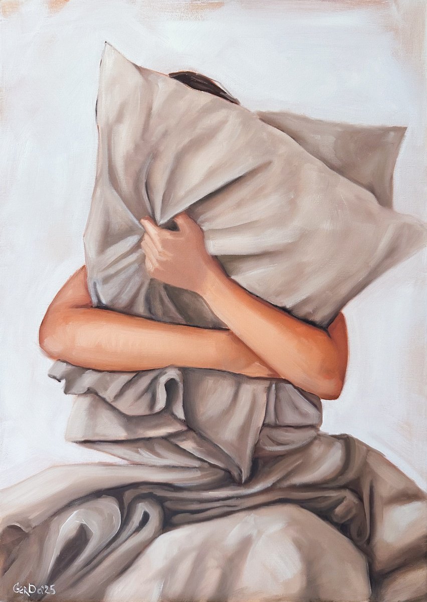 Impressionistic Portrait Oil Painting By Daria Gerasimova, 20 X 28, Girl With Pillow, Original Artwork