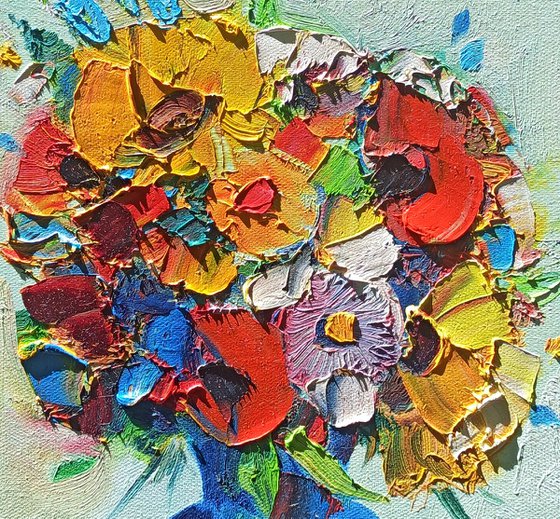 Field flowers in vase-1 (27x38cm, oil painting,  ready to hang)