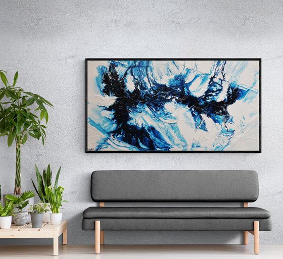 Hamptons Classic 190cm x 100cm Blue White Textured Abstract Art