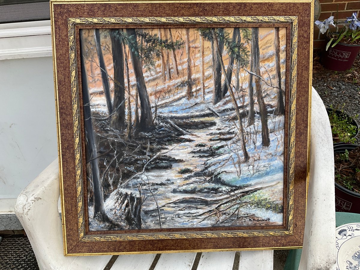 Impressionistic Landscape Oil Painting By Kathleen Mcdermott, 21 X 21", Frosty Creek, Original Artwork