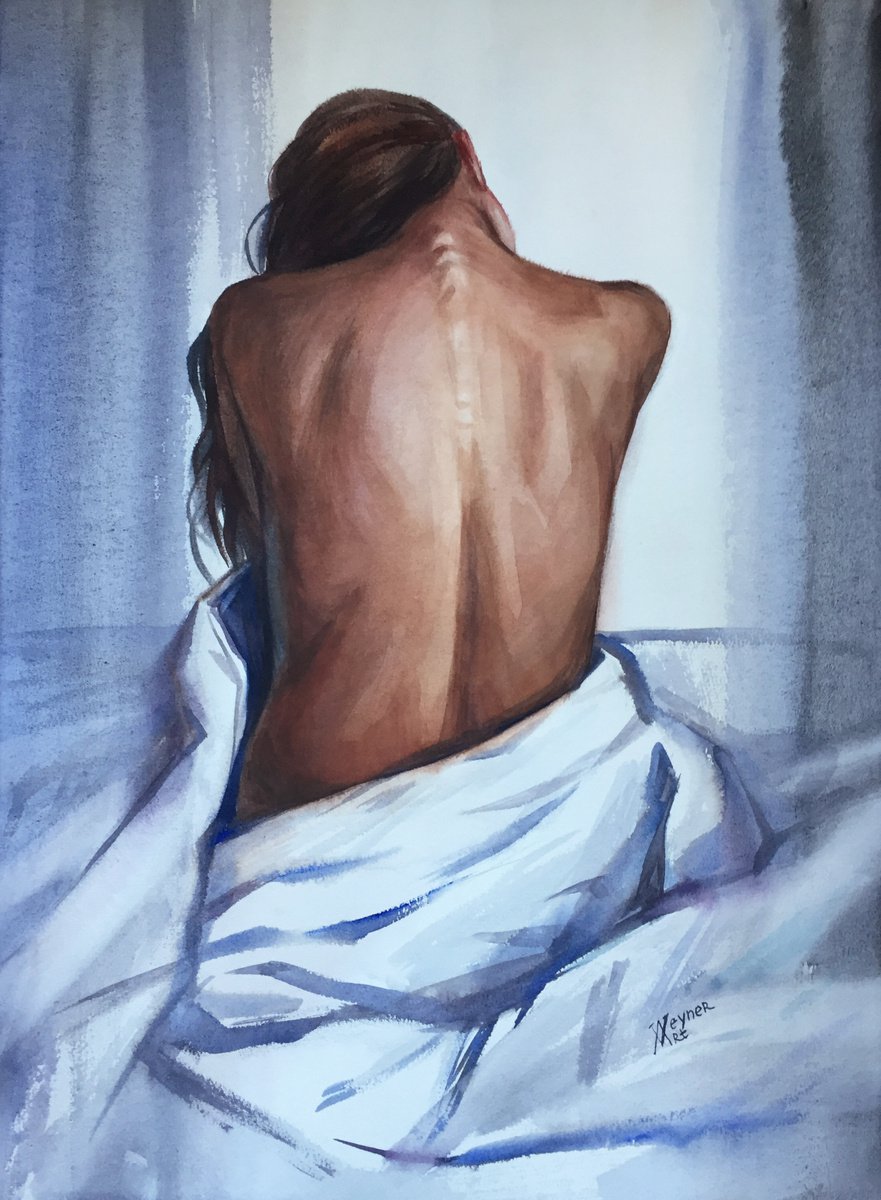 Awakening. Portrait of a girl from the back. Woman