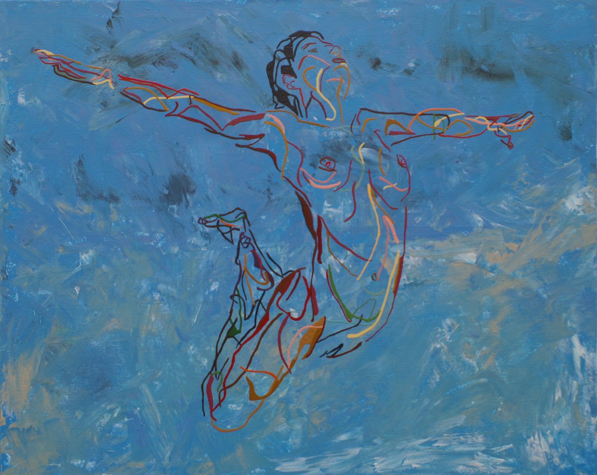 Expressive Portrait Acrylic Painting By Uli Lachelt, 51 X 41", Xxiii 14 - Jumping Woman, Original Artwork