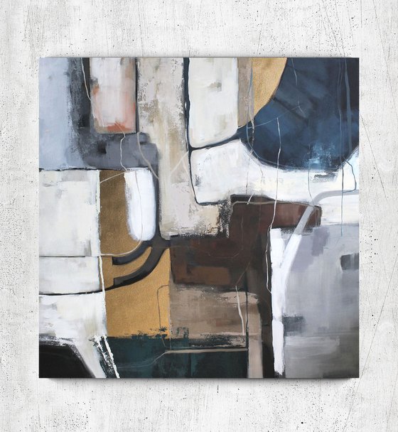 "Rampant" Abstract acrylic blue gray gold art