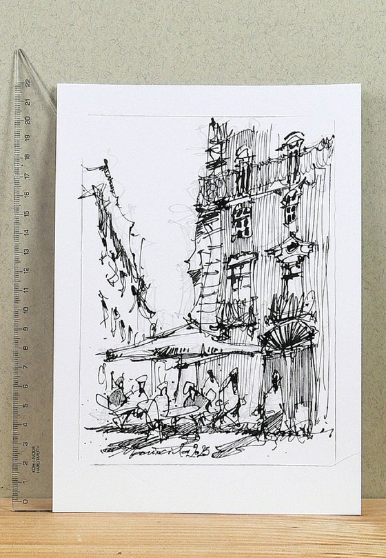 Lisbon, Street scene drawing.