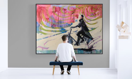 XXXL Big painting - "Summer wind" - Bike - Cyclist - Amsterdam - Huge painting