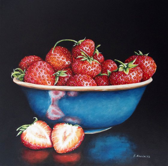A Blue Bowl of Strawberries