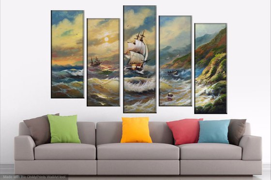 Inspired by Aivazovsky - Storm(125x80cm, oil painting, 5 items)