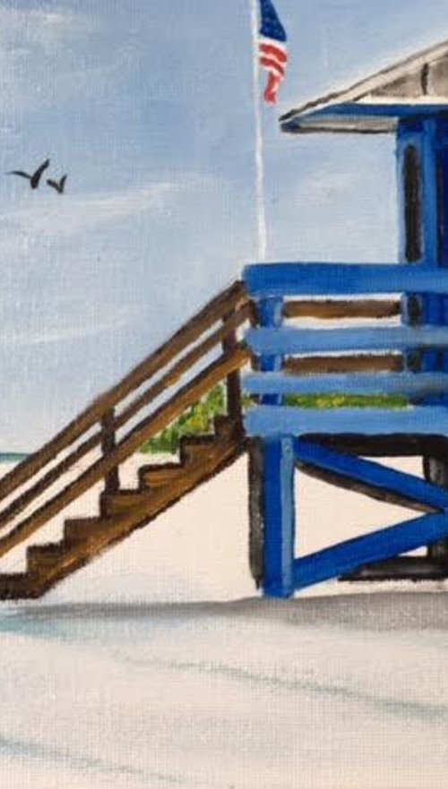 Blue Lifeguard Stand On Siesta Key by Lloyd Dobson