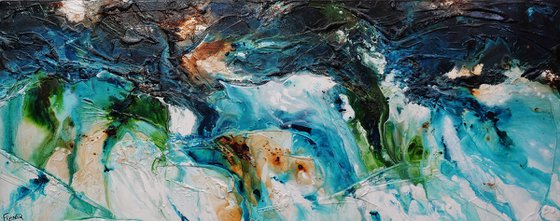 Turquoise Element 200cm x 80cm Green Teal Textured Abstract Art