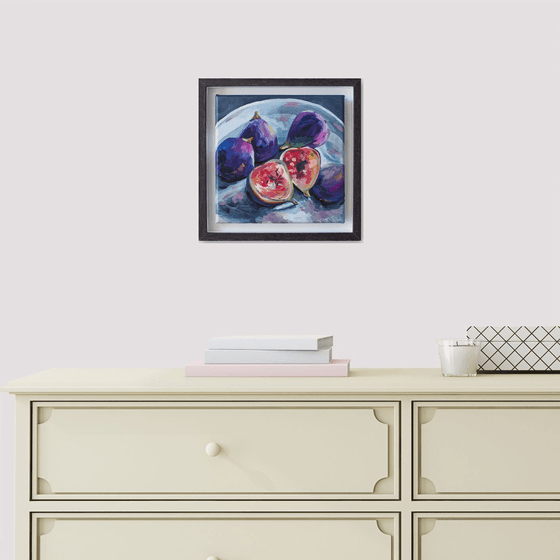 Still life with figs - original framed artwork, ready to hang