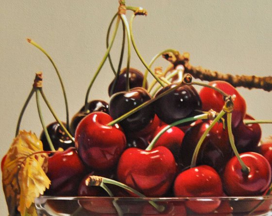 Still life with cherries III , Original oil on canvas painting