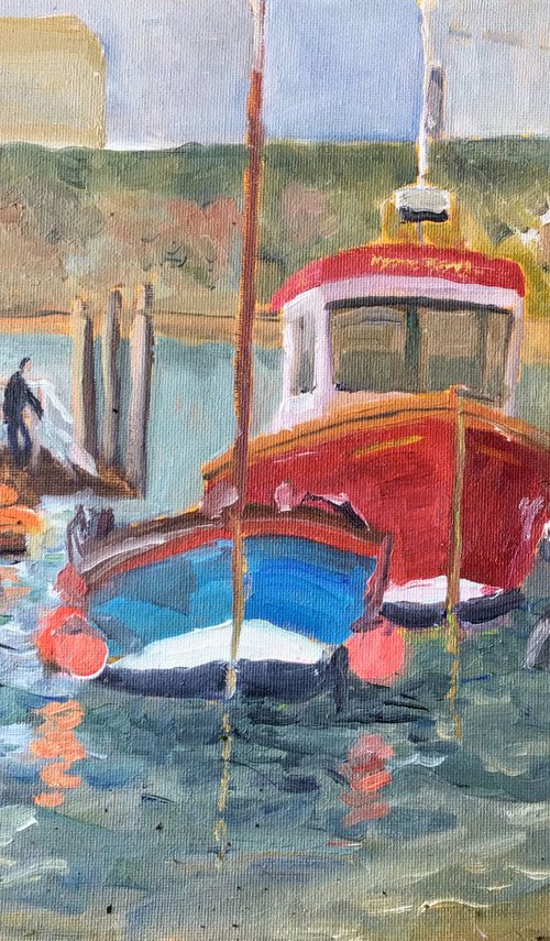 Boats at the Jetty, Broadstairs, an original oil painting. by Julian Lovegrove Art