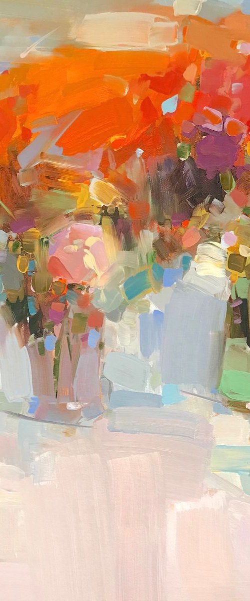 Vase of Yellow Flowers, Oil painting, One of a kind, Handmade artwork by Vahe Yeremyan