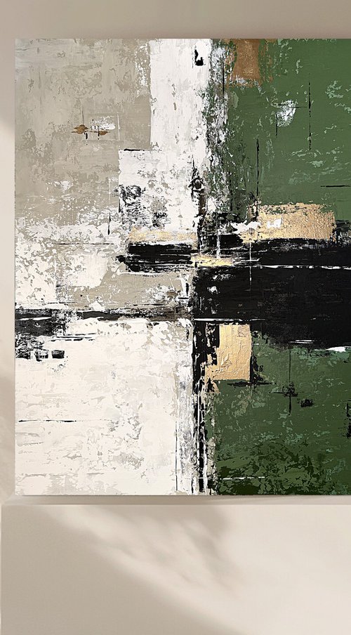 Verdant Axis. Grey Green Gold Textured by Tatiana Malinovscaia