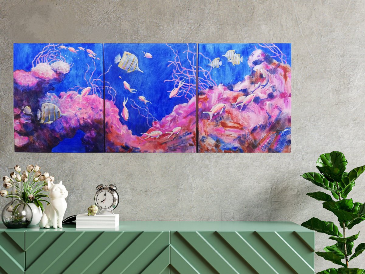 Underwater world, triptych by Irina Tikhonova