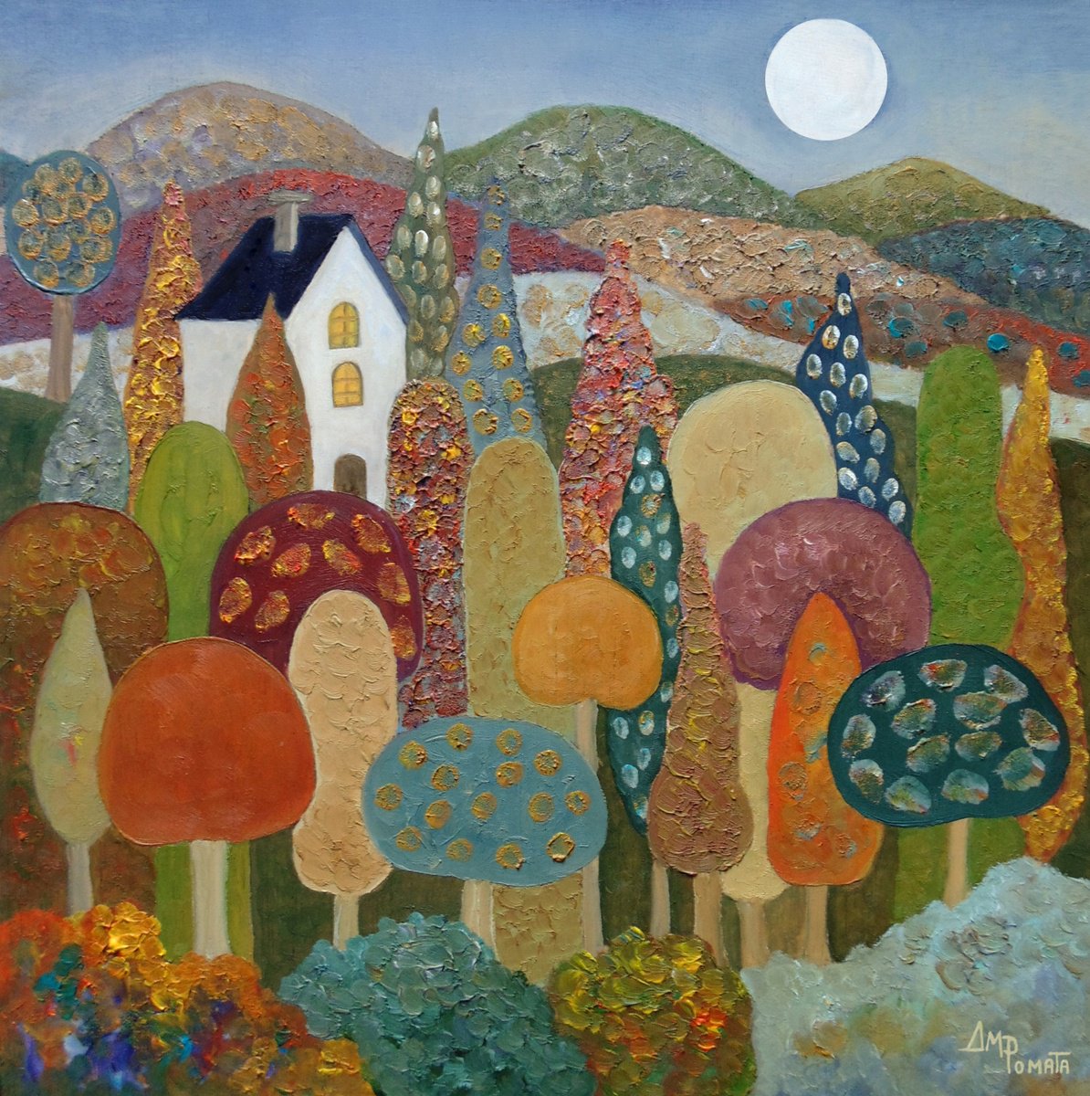 Impressionistic Landscape Oil Painting By Angeles M. Pomata, 8 X 8, Winter Serenade, Original Artwork