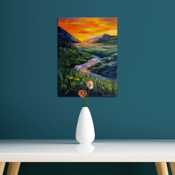 Mountain Landscape Summer Sunset Lights Sky View Ready to Hang