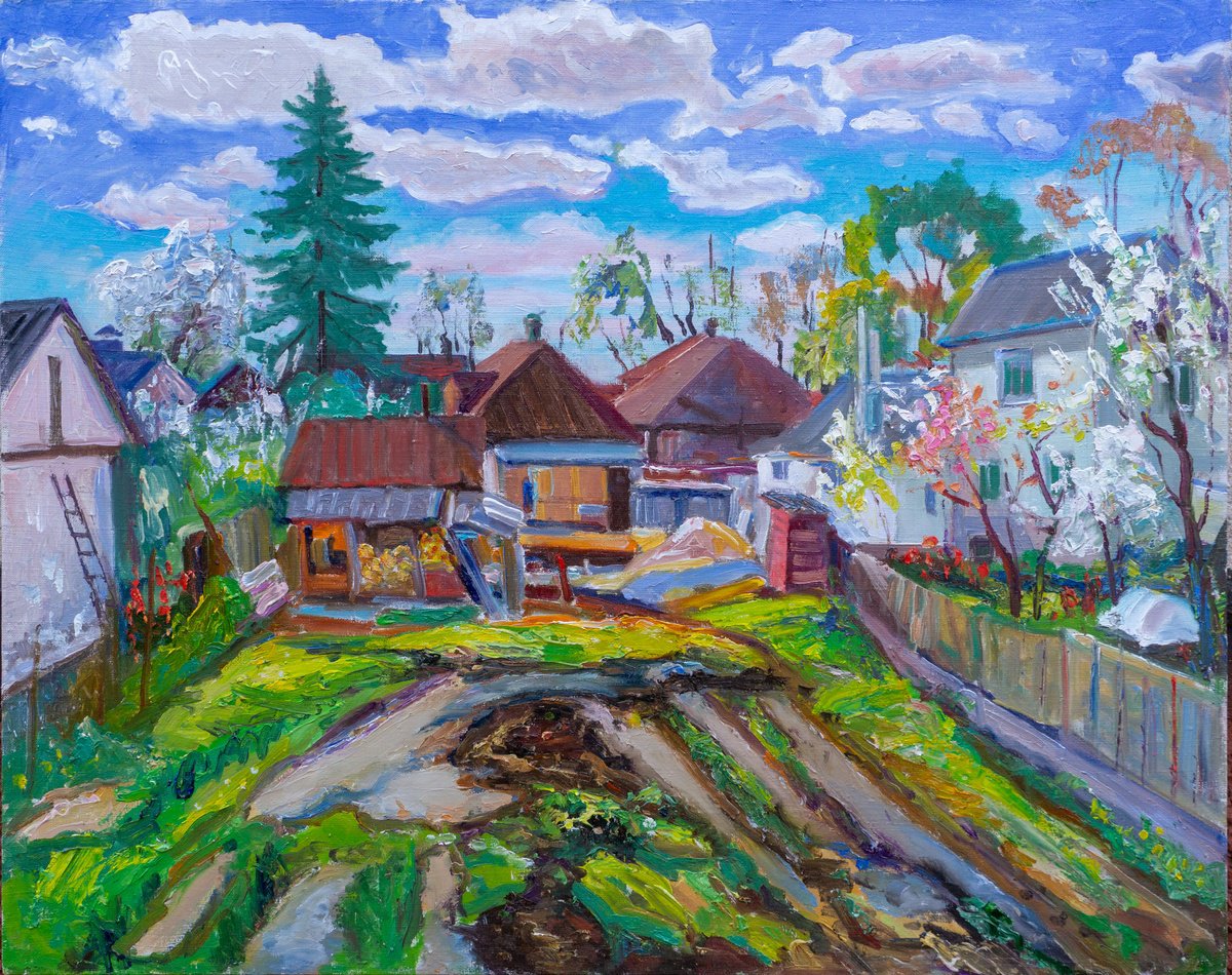 Impressionistic Cityscapes Oil Painting By Vyacheslav Onyshchenko, 35 X 28", Waiting For The Summer, Original Artwork