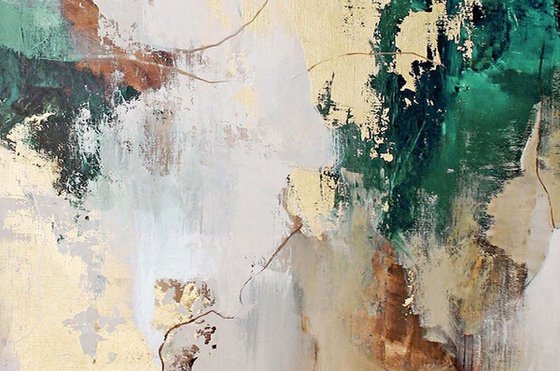 "Green Avalanche 2" Green gold brown abstract