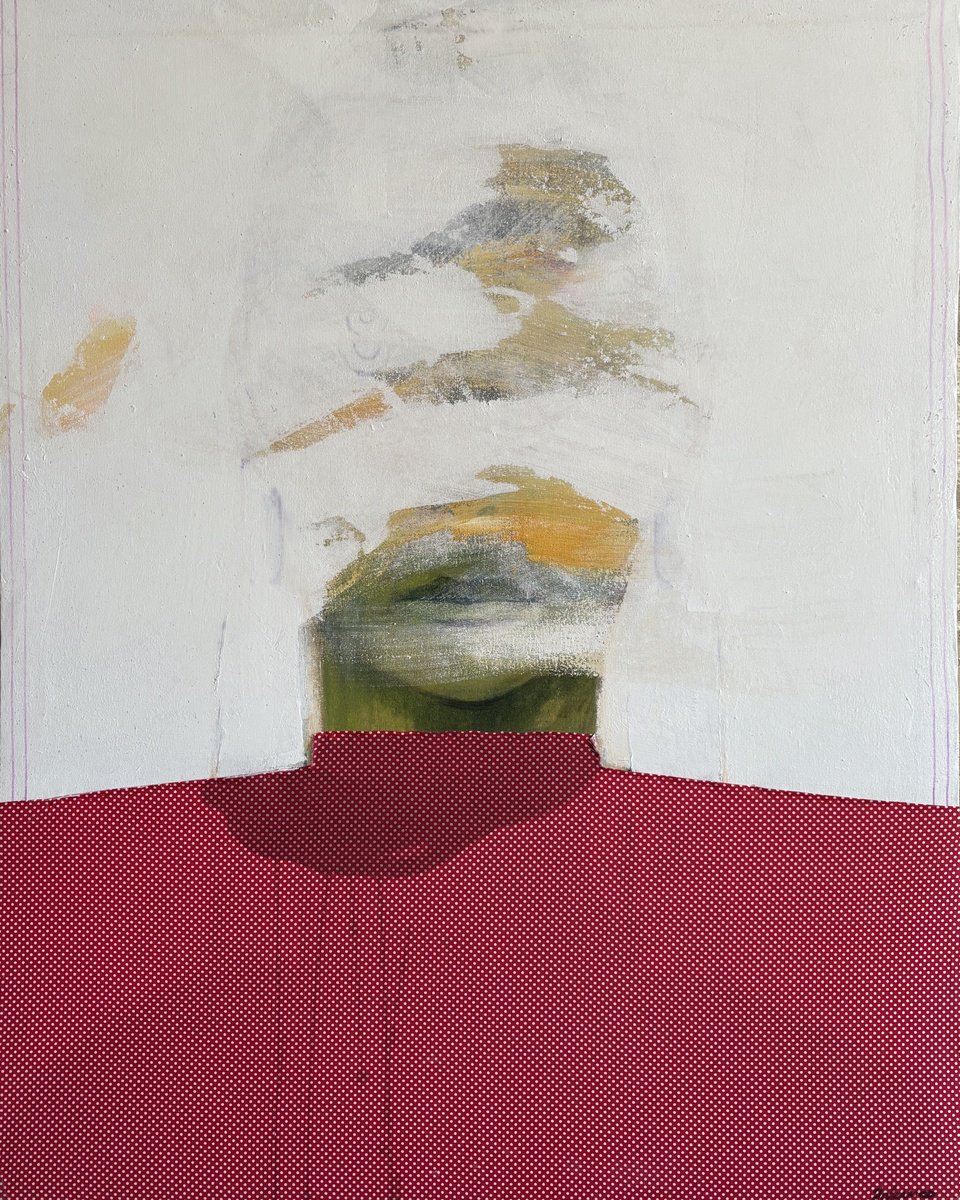 Abstract Portrait Painting By Gela Mikava, 31 X 39, Abstracted Face White, Original Artwork