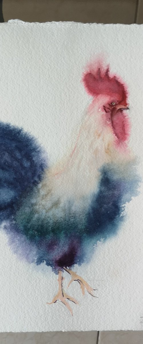 Watercolor Rooster Painting (13"x 15") by Olga Tchefranov (Shefranov)