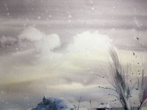 Watercolor "First snowflakes”