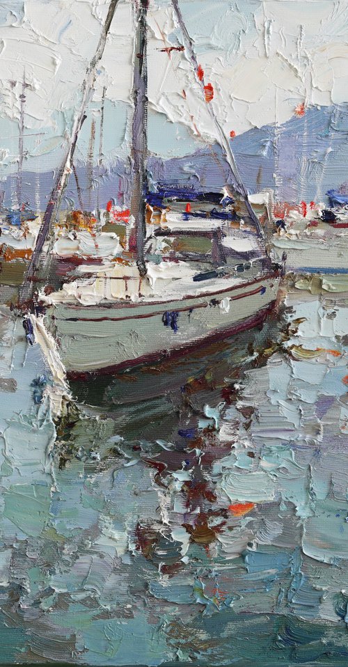Sailing yachts in harbor by Anastasiia Valiulina