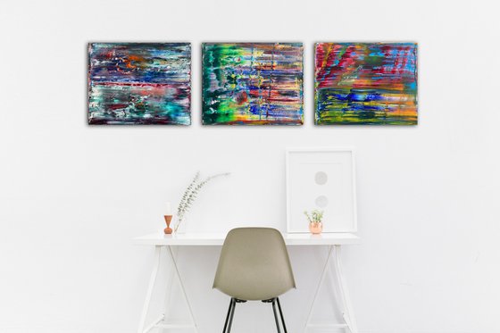 "Look What The Wind Blew In" - Save As A Series - Original PMS Oil Painting Triptych on Canvas- 60 x 16 inches