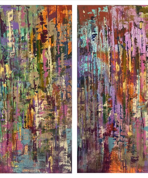 Downtown Shades of Life-Diptych_72"X36" by Avinash Pise