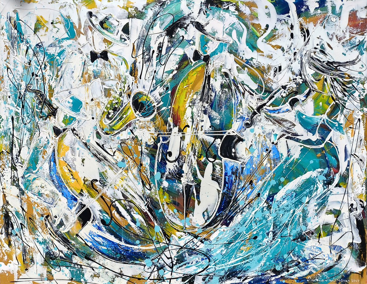 Abstract Portrait Oil Painting By Marieta Martirosyan, 39 X 31", Electric Jazz, Original Artwork