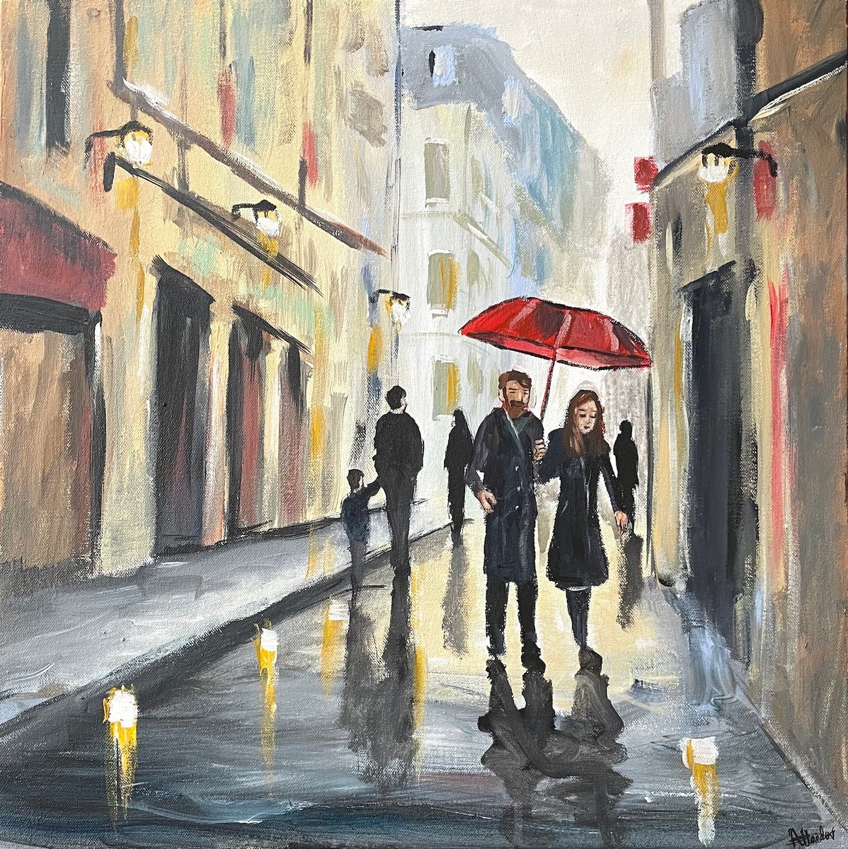 Impressionistic Landscape Acrylic Painting By Aisha Haider, 20 X 20, Through The Streets, Original Artwork