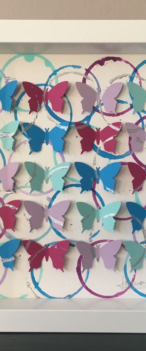 Small Butterfly Wine (Magenta, Purple, Blue, Light Turquoise) by Hernan Reinoso
