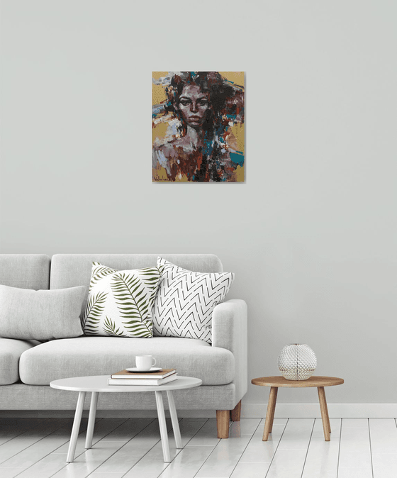 Abstract woman portrait on Gold Original acrylic painting