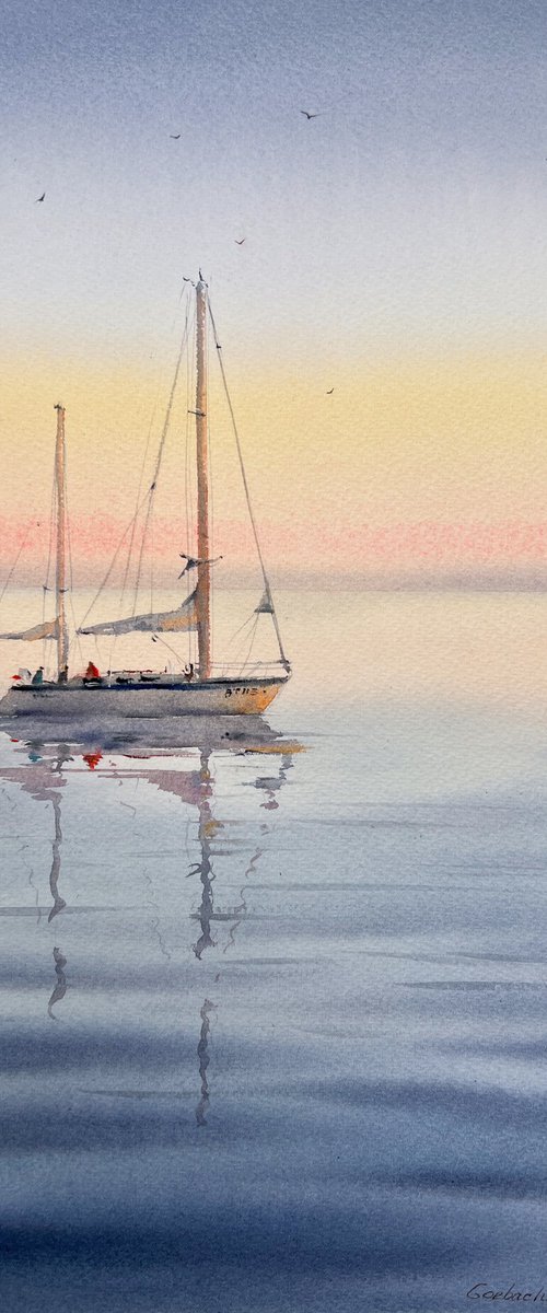 Yacht at sunset #6 by Eugenia Gorbacheva