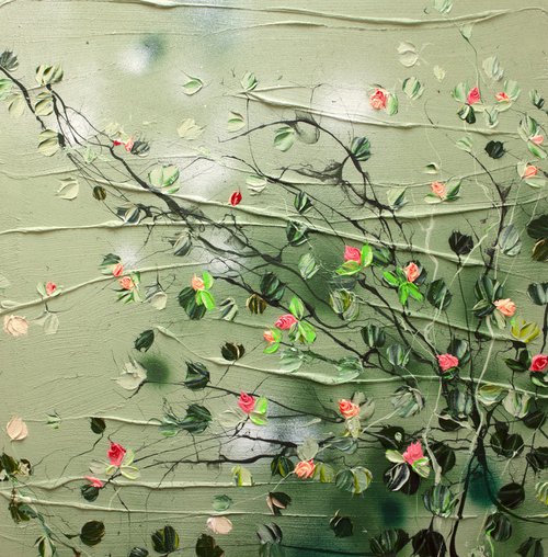 “Enchanted Hanakotoba” textured floral artwork by Anastassia Skopp