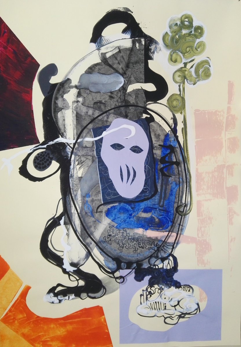 Surrealistic Animal Acrylic Painting By Stefano Mazzolini, 28 X 39", Qgmaschv, Original Artwork