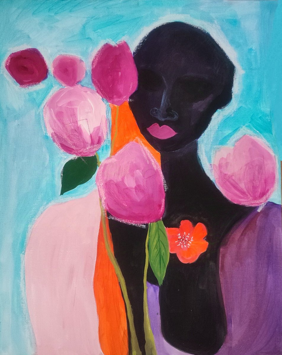 Abstract Portrait Painting By Kira K. Sadian, 16 X 20", Sarah, Original Artwork