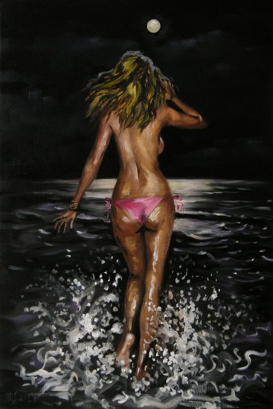 Night swimming - Sold to a collector in London, UK.