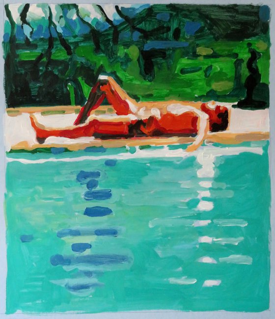 man resting by pool