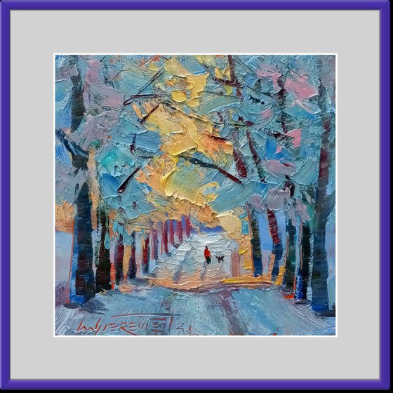 Winter Park Landscape Original Painting in Oils on Panel, Snow Scenery in Impressionist Style, Beautiful Frozen Landscape Oil Painting