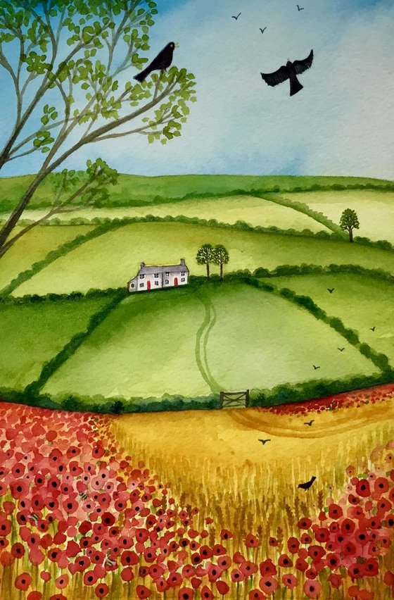 Through the Wheat Fields,   watercolour painting
