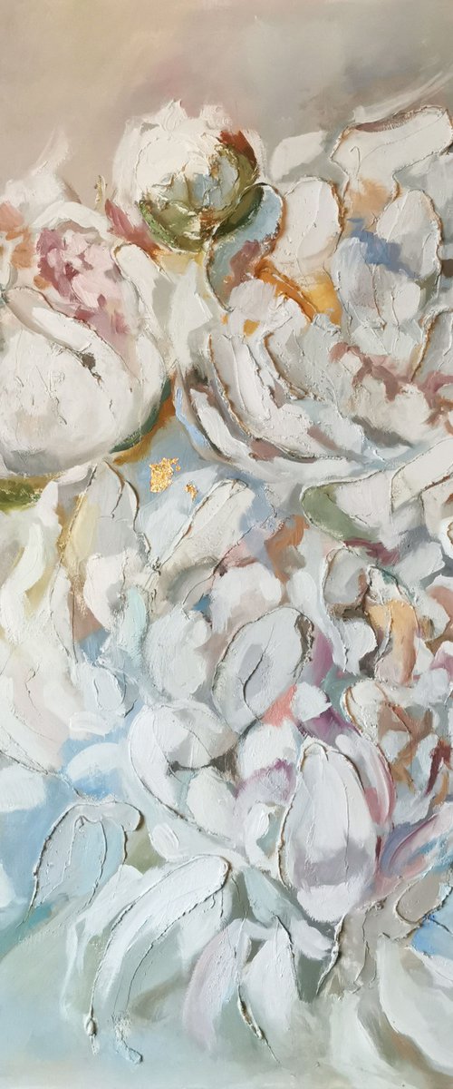 Floral Canvas, Peonies Original Art by Annet Loginova