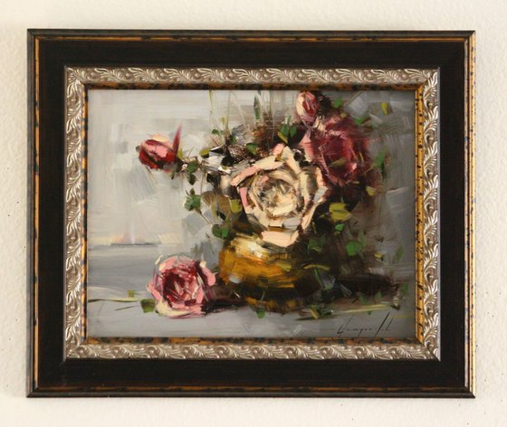 Vase of Roses Original Framed Painting Ready to hang