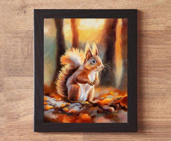 Red squirrel in autumn forest