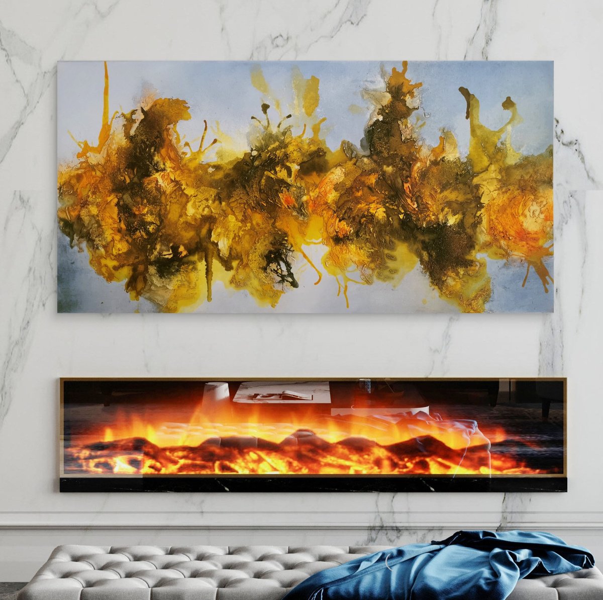 Abstract Acrylic Painting By Andrada Anghel, 48 X 24, Alien Planet, Original Artwork