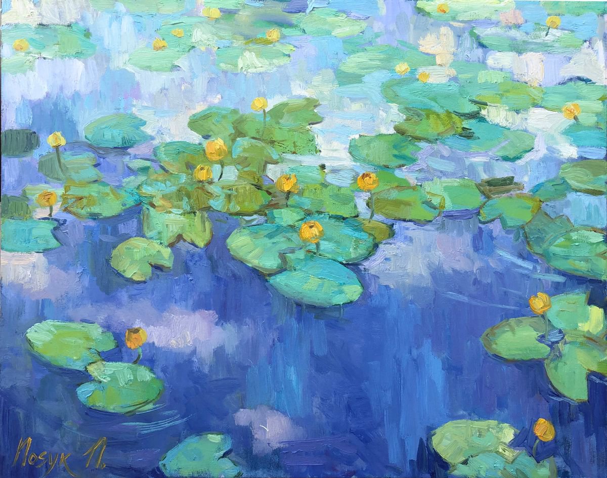 water lilies pond. Shadows 80x100 cm abstract by Nataliia Nosyk