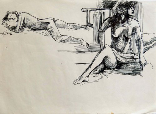 Erotic drawing 31, ink on paper 21x29 cm by Frederic Belaubre