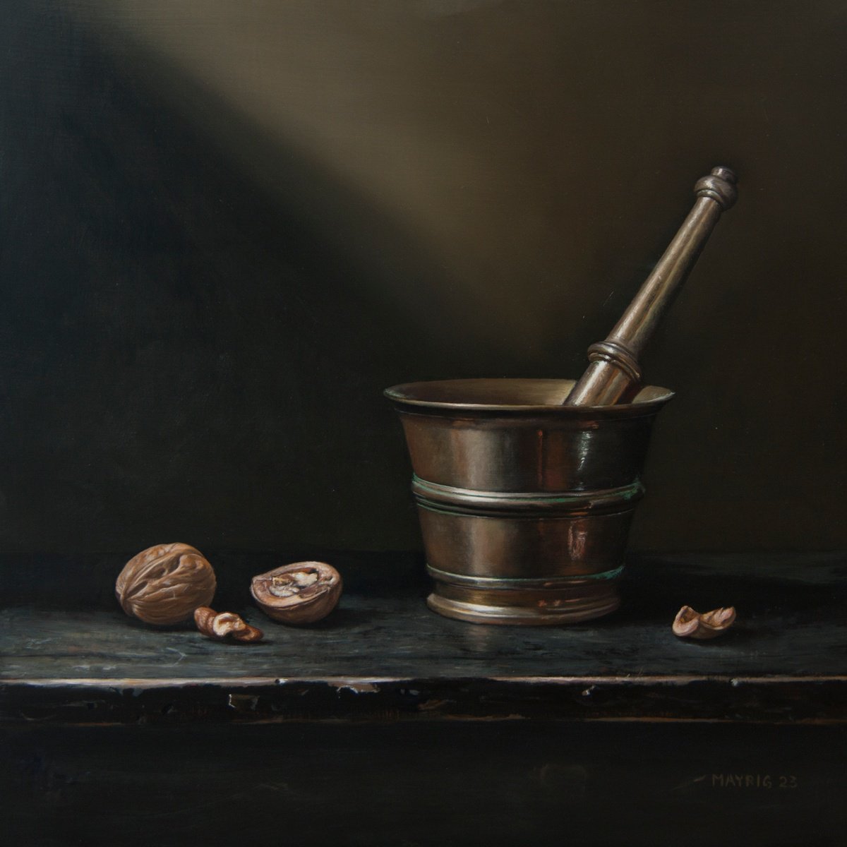 Photorealistic Still Life Oil Painting By Mayrig Simonjan, 16 X 16", Walnut Paste, Original Artwork