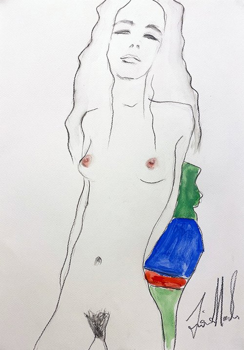 My version of Egon Schiele standing nude by Fiona Maclean